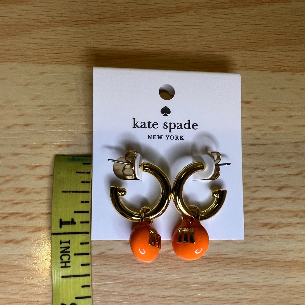 Kate Spade Gold/Orange M&M hoop earrings - Picture 5 of 7